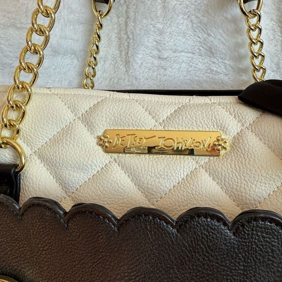 Betsey Johnson Black and White Floral Tote with Metal Embellishments - Picture 3 of 12